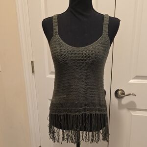 Cloud Chaser Forest Green Crochet Fringe Camisole